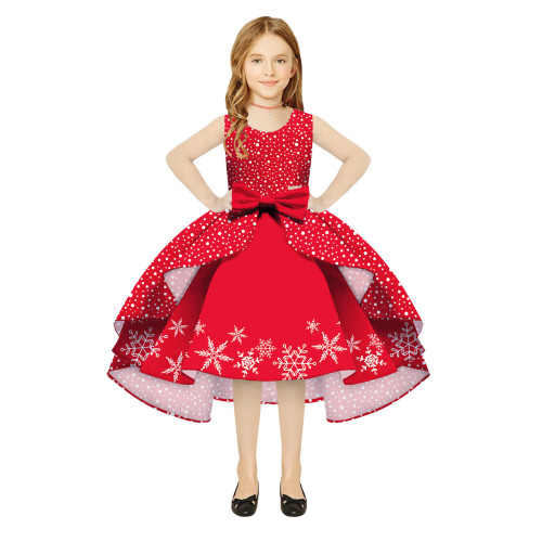 New Christmas clothing for girls multi-style snowflake print cute sleeveless bow-knot  puffy dress girl role-playing dress