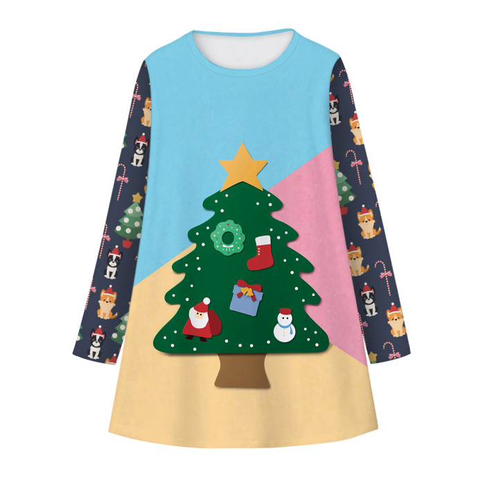 Children New Year Clothes Xmas Princess Dresses Cute Snowman Print Long Sleeve Cartoon Girls Dress Teen Kid Girl Christmas Dress