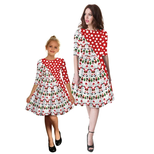 Mother Daughter Matching Dresses Family Look Mommy and Me Clothes Outfits Mom Mum & Baby Women Girls Santa Claus Costume Gift