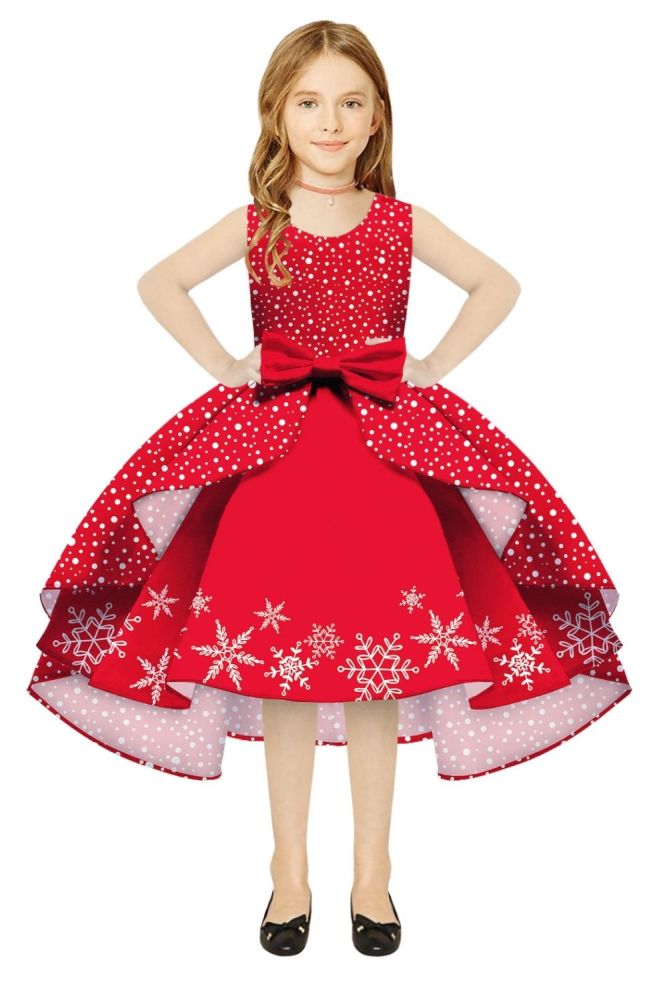 New Christmas clothing for girls multi-style snowflake print cute sleeveless bow-knot  puffy dress girl role-playing dress