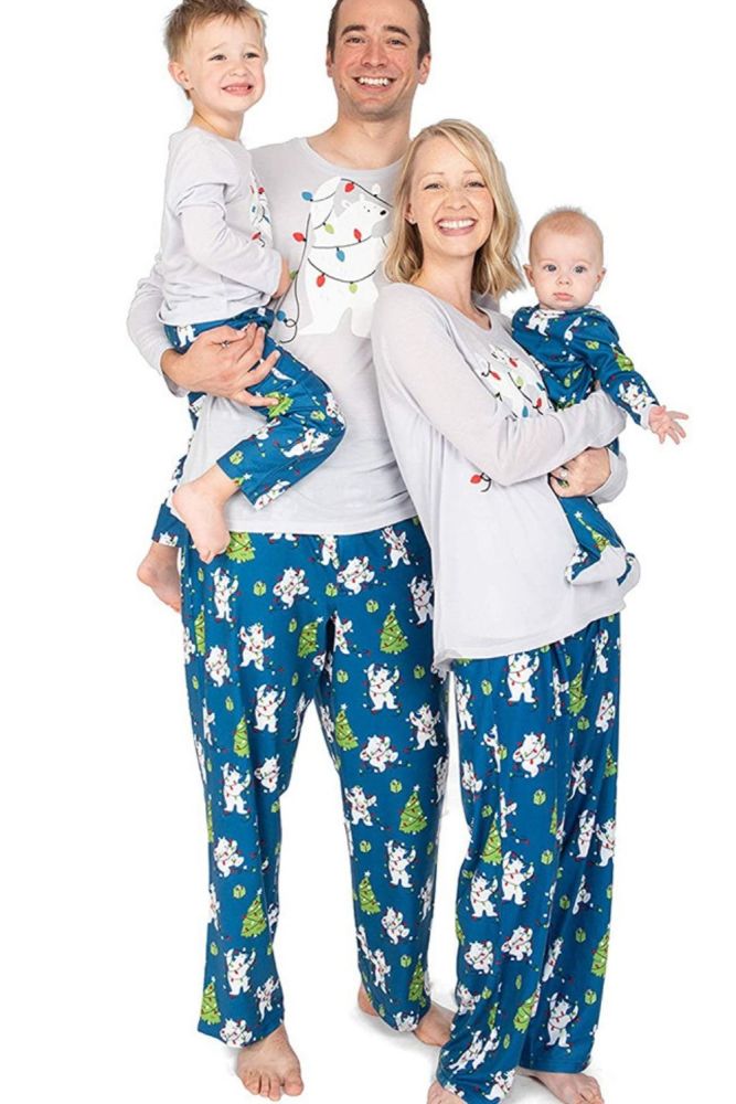 Family Matching Christmas Pajamas Outfits Suit 2021 Mother Daughter Cartoon Print Sleepwear Clothes Set Mommy And Me Nightwear