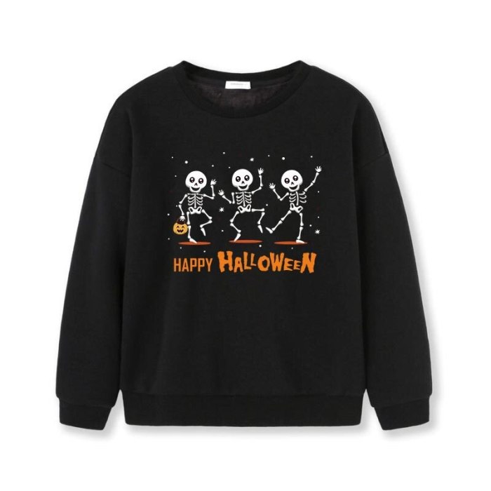 Autumn Boys Halloween Long Sleeve Sweater Cotton Pumpkin Scary Human Skull Printed Little Ghost Pattern Black Top White Girl