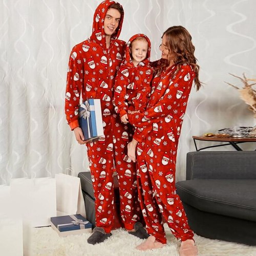 Christmas Parent-Child Outfit Fashion Printed Hooded Cute Jumpsuit Long Sleeve Comfortable Warm Pajamas Family Suits Rompers