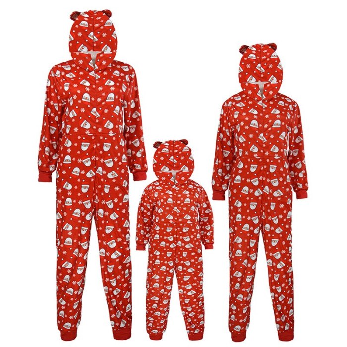 Christmas Parent-Child Outfit Fashion Printed Hooded Cute Jumpsuit Long Sleeve Comfortable Warm Pajamas Family Suits Rompers