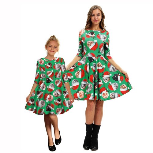Mother daughter dresses 2021 Autumn family christmas clothes  Fashion kids dresses for girls Half christmas pjs matching Dresses
