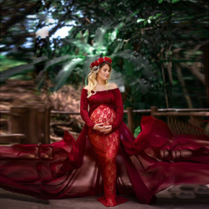 Elegant Lace Maternity Dress Photography Photo Session Props Dresses for Pregnant Women Clothes Pregnancy Dress for Photo Shoot