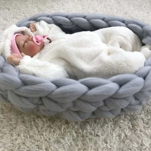 Handmade Woven Baby Nest Bed Portable Knit Crib Infant Toddler Sleeping Bed Travel Bassinet Photography Prop
