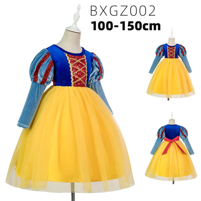 Girls Princess Snow White Dress Puff Sleeve Deluxe Prom Party Gown Kids Halloween Cosplay Costume Fairy Frock Girls Infant Dress