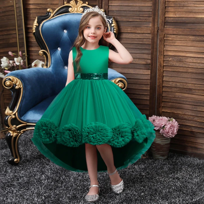 Summer Gorgeous Flower diamond Satin Girls Wedding Pageant Party Dresses Princess Formal Prom Gowns 3-14 years Kid girl clothes