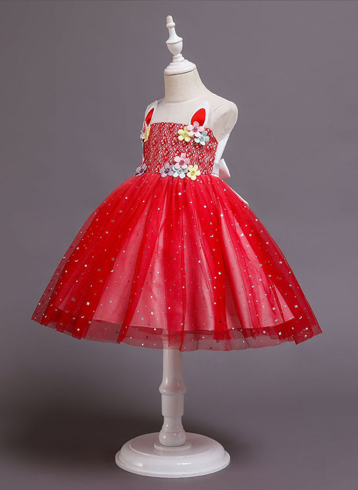 2021 New Christmas Unicorn Cake Dresses Little Girls Princess Dresses Color-blocking Mesh Girls Dresses Party Dresses 3-10 Years