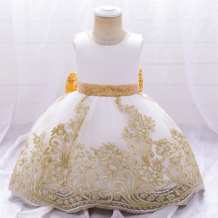 Gold Sequins Big Bow 1 Year Birthday Dress For Baby Children Clothes Christening Princess Party Wedding Dresses Infant