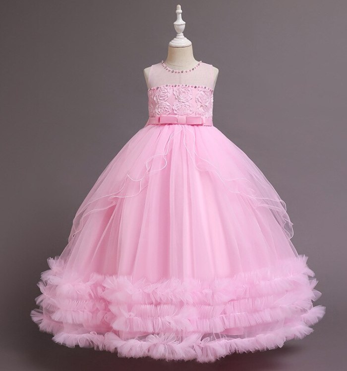 2021 New 4-12 Age Kids Bridesmaid Dress For Girl Long Lace Prom Gowns Flower Girl Party Wedding Dress Children Evening Clothing