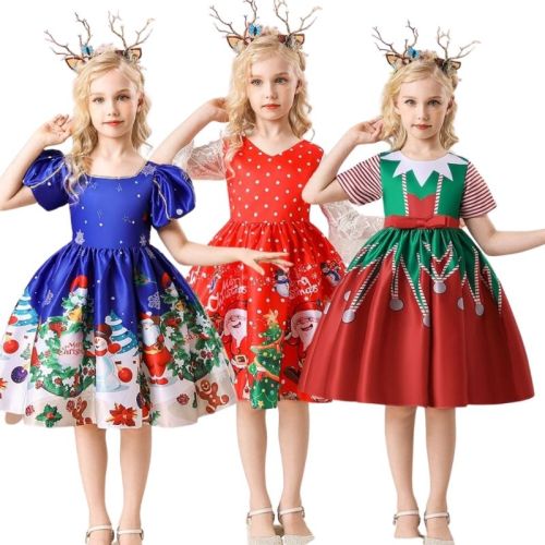 Children Christmas Party Clothing Girl Dress New Year For Baby Girls Red Green Princess Dreses 3 4 5 6 7 8 9 10 Years