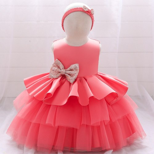 Pink Yellow Party Dress for Baby Girl 1 To 6 Year Summer 2021 Kids Birthday Wedding Princess Dresses Bow Child Ball Gown Costume