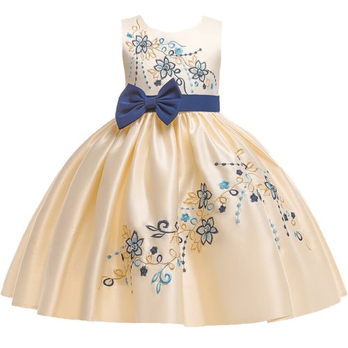 2021 girls princess dress European and American style evening dress baby girl embroidery applique satin cloth show party dress
