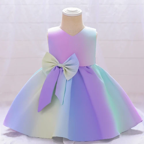White Wedding Satin Princess Baby Girls Dress Bead Bow Birthday Evening Party Infant Dress for Girl  Kid Clothes 2 8 10 Year