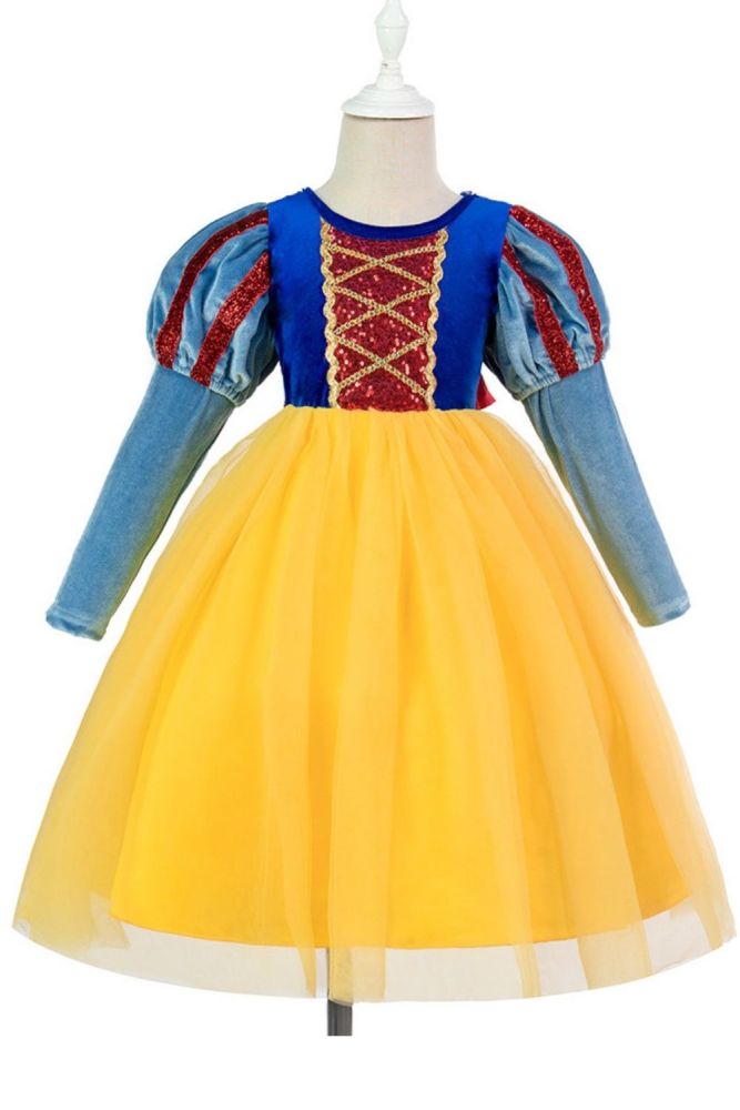 Girls Princess Snow White Dress Puff Sleeve Deluxe Prom Party Gown Kids Halloween Cosplay Costume Fairy Frock Girls Infant Dress