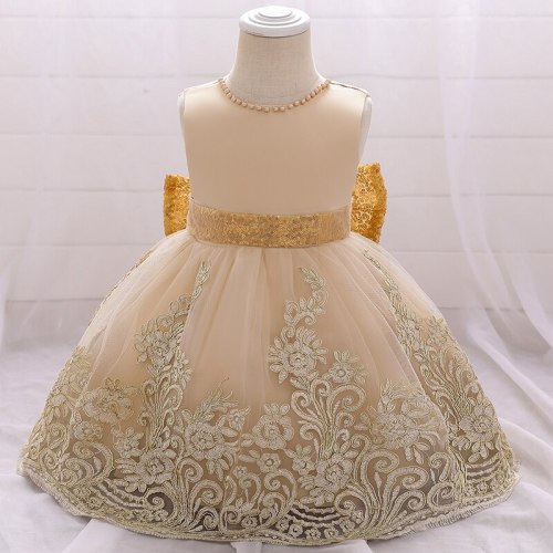 Gold Sequins Big Bow 1 Year Birthday Dress For Baby Children Clothes Christening Princess Party Wedding Dresses Infant