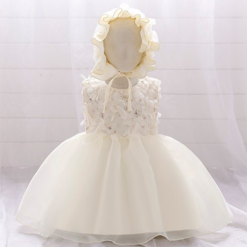 Send Hat White Flower Infant Baby Girl Dress Lace  Baptism Dresses Girls  Year Birthday Party Wedding Baby Clothes