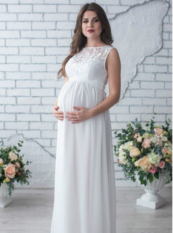 Maternity Elegant V-neck Floral Waist Panel   Photoshoot Gowns Dress
