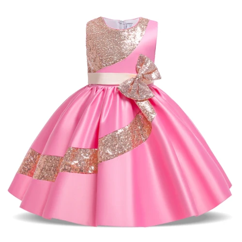 2021 Pageant Kids Party Dress For Girl Children Costume Bow Birthday Dress Sequin Princess Dresses Elegant Vestido Girls Clothes