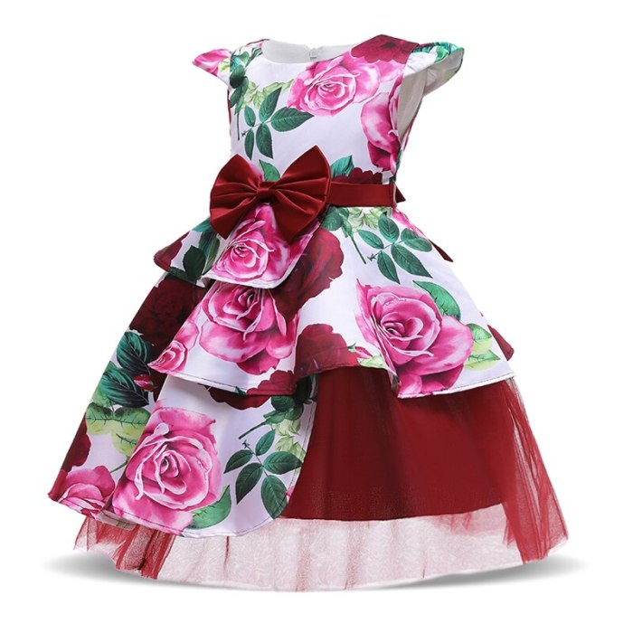 2021 Summer Kids Vintage Print Dress For Girl Children Costumes Party Princess Dresses Girls Big Flower Vestido Baby Clothing