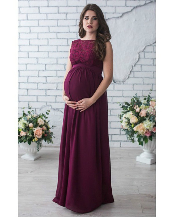 Maternity Elegant V-neck Floral Waist Panel   Photoshoot Gowns Dress