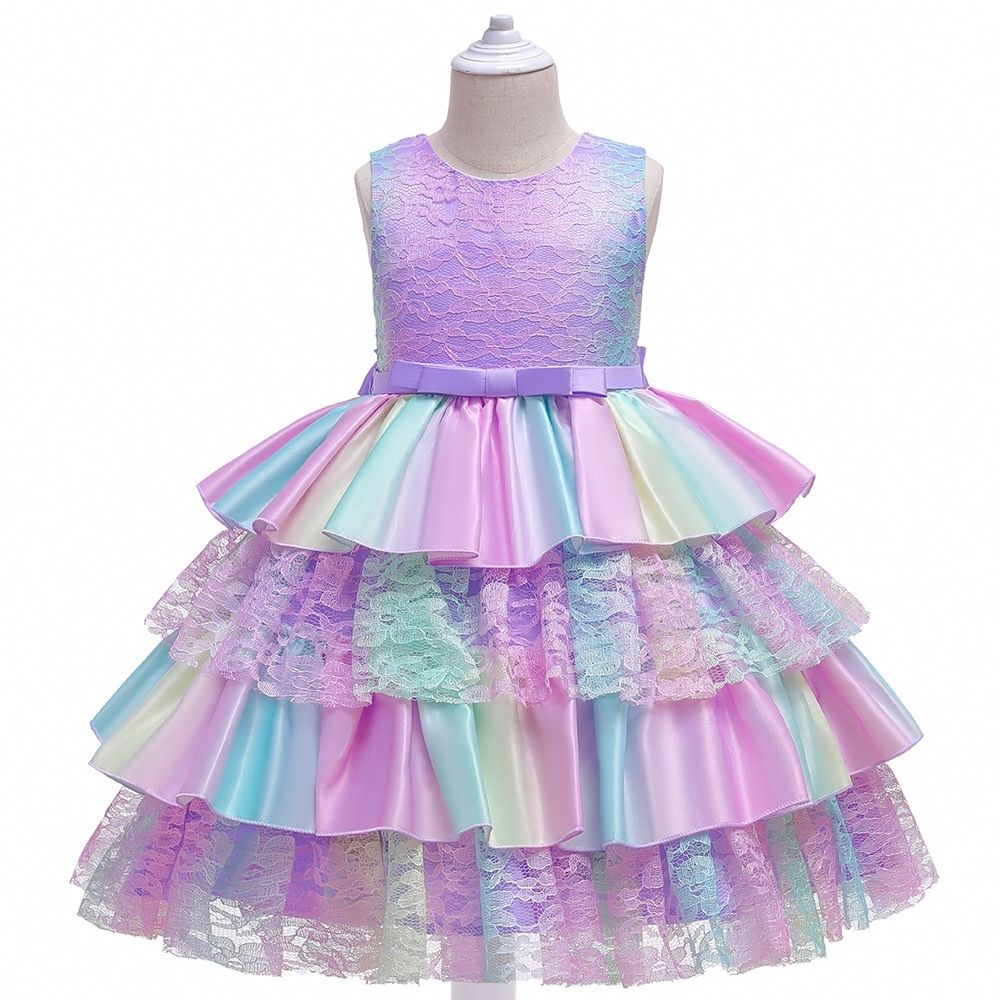 Girls Summer Lace Cake Puffy Princess Dress Show Catwalk Dress Color ...