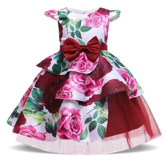2021 Summer Kids Vintage Print Dress For Girl Children Costumes Party Princess Dresses Girls Big Flower Vestido Baby Clothing