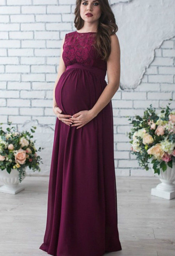 Maternity Elegant V-neck Floral Waist Panel   Photoshoot Gowns Dress