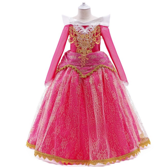 Summer Princess Kids Girls Party Dress Outfits 3-9Y Long Sleeve Lace Floral Printed  Dress