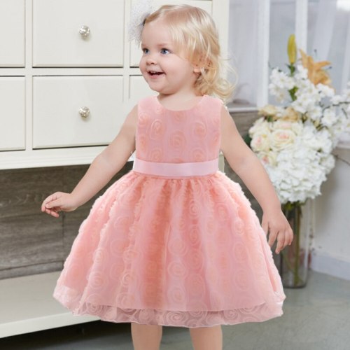 2021 Infant Baby Girls Flower Dresses Christening Gown Newborn Baby Clothes Baptism Princess  Birthday White Bow Dress
