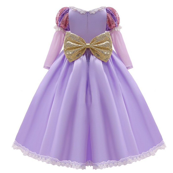 Dress for girl sweet bow sequin long sleeve princess dress Halloween stage show costume birthday party dress girl ball dress