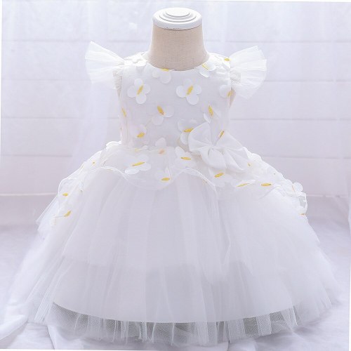 New Baby Girls Clothes Flying Sleeves Lace Group Wash Dress Bow Knot Princess Dresses Girls Wedding Evening Dress Easter Costume