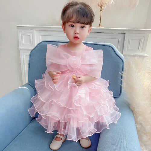 2021 Toddler Bow Baptism Baby Dress Christmas 1st Birthday Dress for Baby Girl Party Wedding Palace Evening Princess Dress