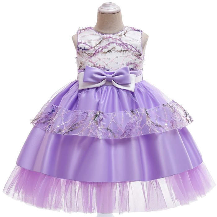 2021 Girl Embroidered Summer Wedding Dress Sequined Bow Gauze Princess Dresses Children Birthday Party Costume Children Clothing