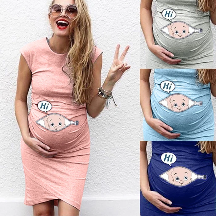 Cartoon Letter Print Pregnant Woman Dress Women Sleeveless Pregnancy Maternity Dress Maternity Casual Clothes 2021