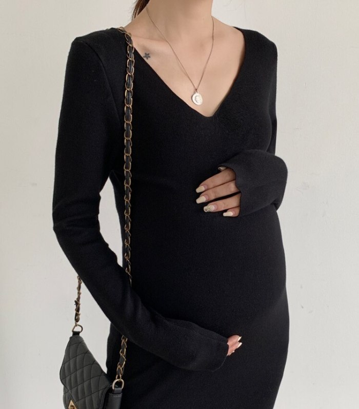 Warm Autumn Winter Maternity Dress Knitted Sweater Dress Clothes for Pregnant Women Fall Elegant Pregnancy Sweaters Dress