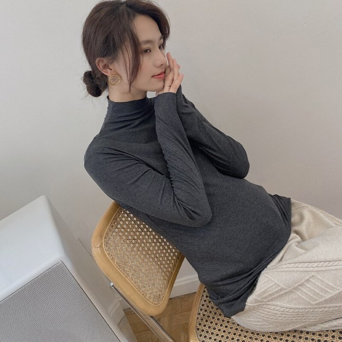 Maternity Solid Bottomed Shirt In Winter Daily Wild Women's Tops Warmth T-Shirts Cotton Long-Sleeved Pregnancy Fashion Clothes