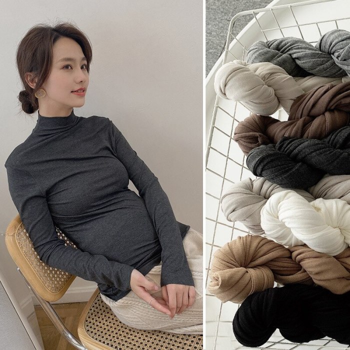 Maternity Solid Bottomed Shirt In Winter Daily Wild Women's Tops Warmth T-Shirts Cotton Long-Sleeved Pregnancy Fashion Clothes