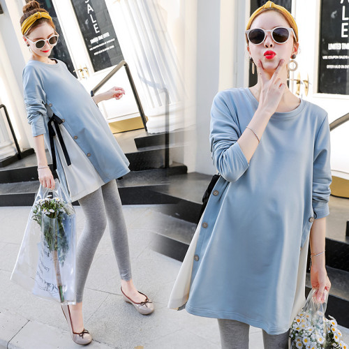 Maternity Dress for Pregnant Women Clothes Casual Patchwork Long-sleeved Loose T-shirt Photography Tops Plus Size Clothes Skirt
