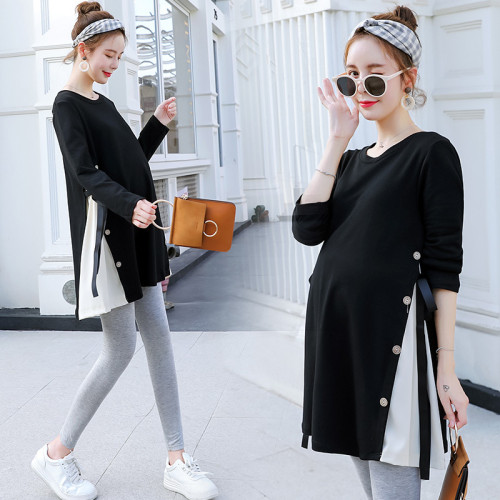 Maternity Dress for Pregnant Women Clothes Casual Patchwork Long-sleeved Loose T-shirt Photography Tops Plus Size Clothes Skirt
