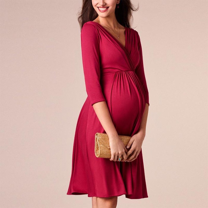 Breastfeeding Dresses Maternity Clothes for Pregnant Women Clothing Solid V-Neck Pregnancy Dresses Mother Wear Evening Dress