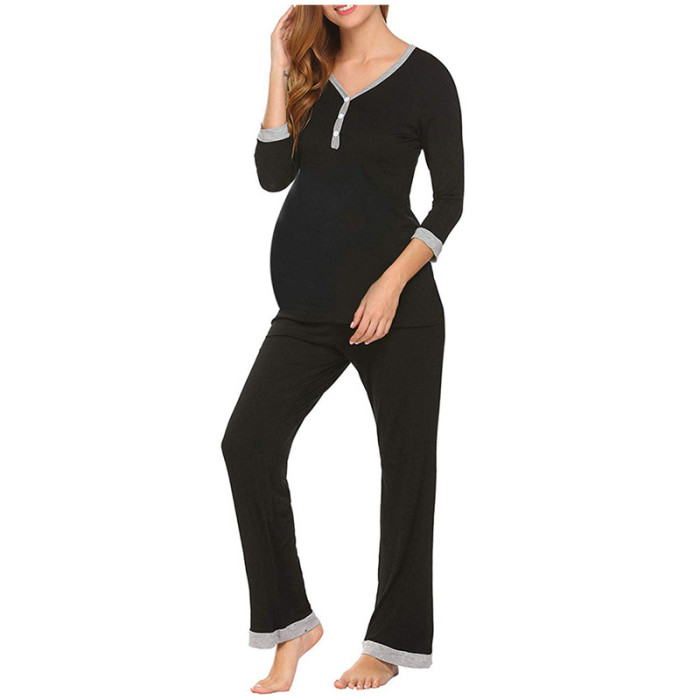 Maternity Nursing Pajamas Set Breastfeeding Nightgown 2021 Autumn Pregnant Women Nightwear Breastfeeding Sleepwear Tops+Pants