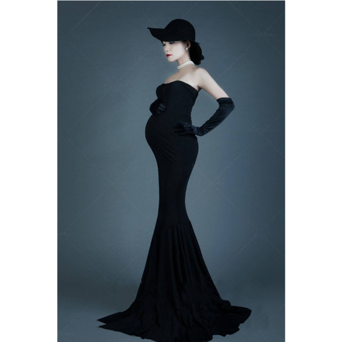 Black Maternity Dresses For Photo shoot Cotton Evening Gowns Pregnancy Long Dress For Fancy Photoshoot Pregnant Woman Clothing