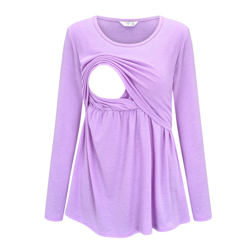 2022 Spring Clothes For Pregnant Women Casual Soild Color Long Sleeve Breastfeeding Clothes Pregnant Woman Blouse Maternity Top