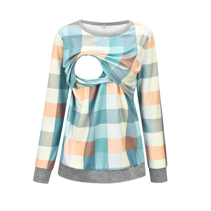 2022 Spring Clothes For Women Long Sleeve Flaid Casual Womens Pregnant Maternity Clothes Nursing Top Maternity Clothes