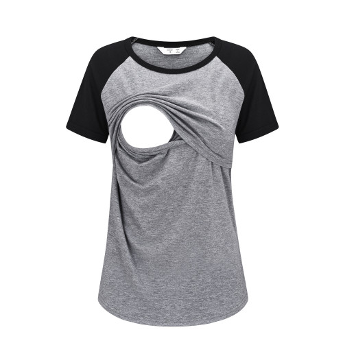 Stitching Color Pregnant Maternity Clothes Nursing Tops Breastfeeding T-Shirt Pregnancy Clothing