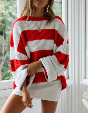Casual Striped Pregnant Women Sweater Long Sleeve Loose Sweater