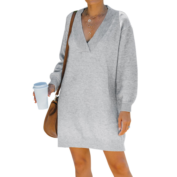 Maternity Pure Color Minimalist Long-sleeve Sweater Dress